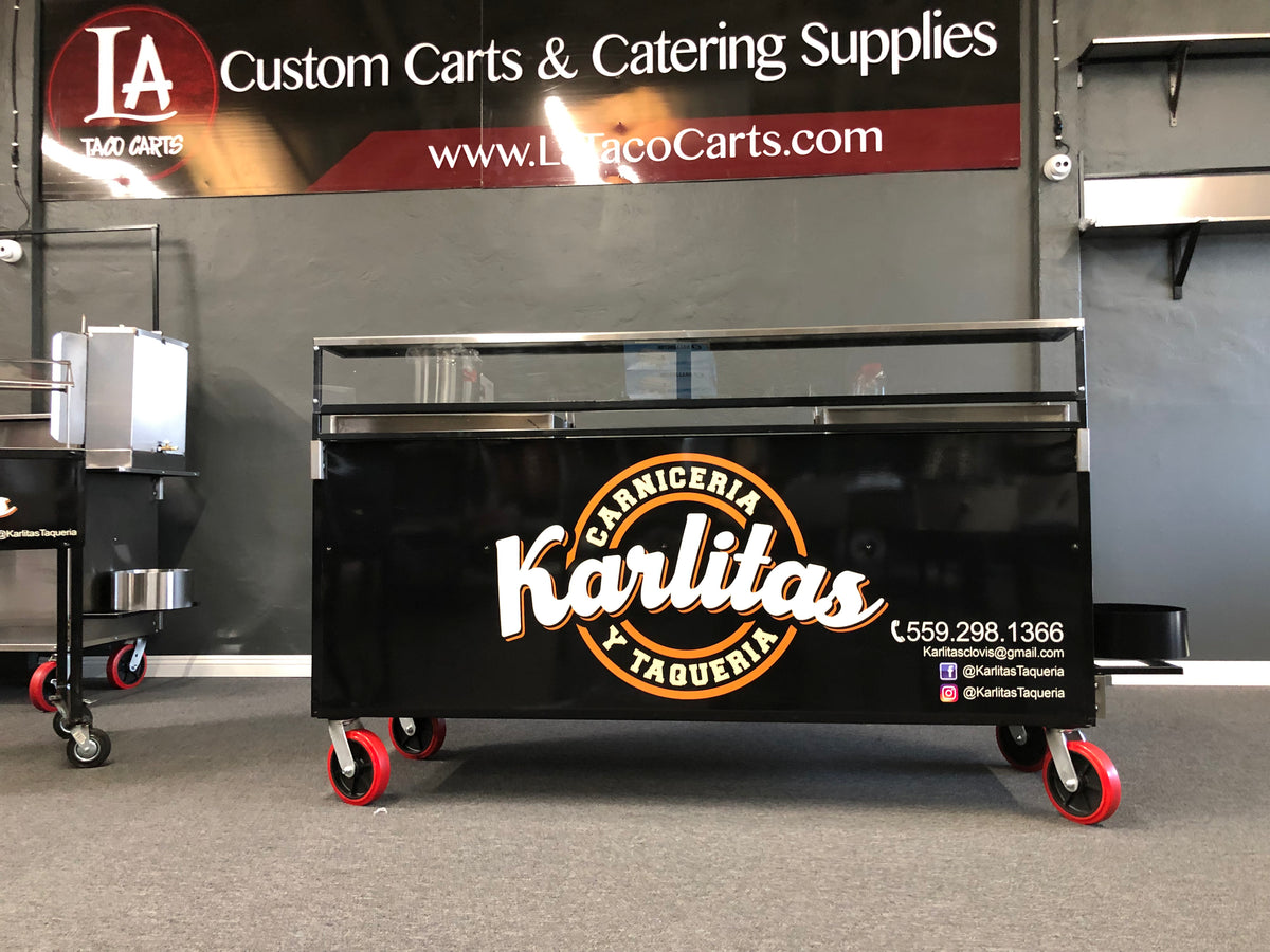 (128) Twin griddle cart with design LA Taco Carts
